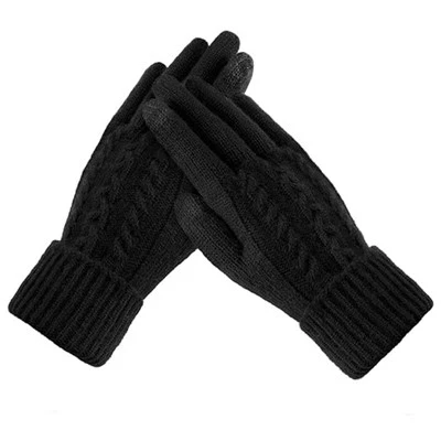 Svartir Cable Knit hanskar