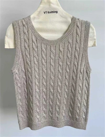 Preppy Grátt Crewneck Prjónað Vesti